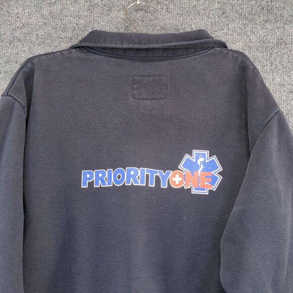 Game Workwear EMT Paramedic 1/4 Zip Sweatshirt Men's Large Blue Priority One VTG - Picture 9 of 16